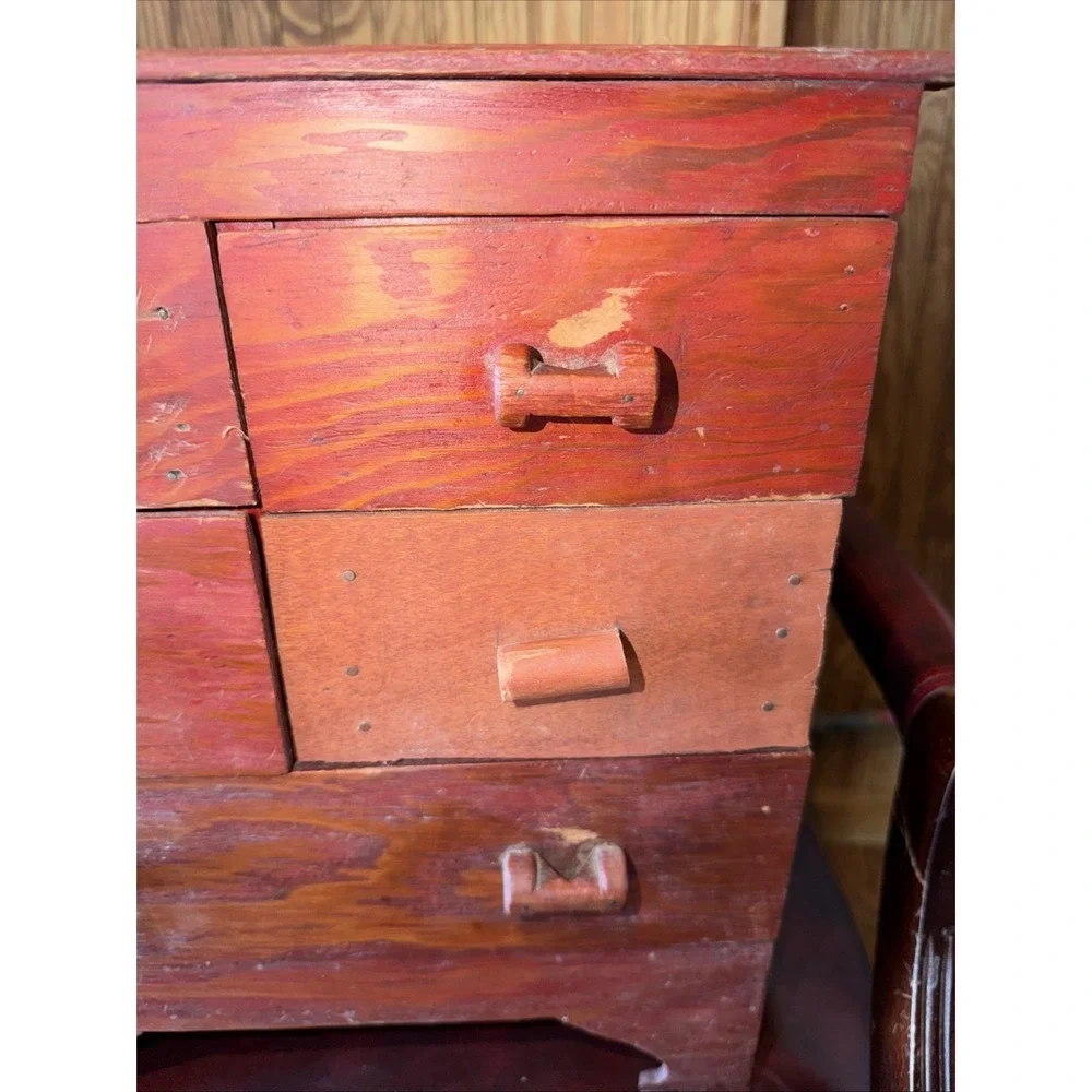 Primitive Antique 5 Drawer Parts Seed Thread Cabinet Apothecary Chest Handmade